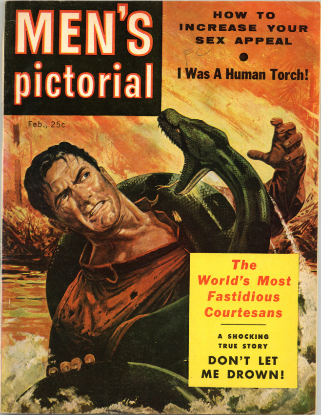 PulpCovers's tweet photo. Don’t Let Me Drown! 

https://t.co/94yd5pb9We 
Covers, Magazine, Men's Pictorial, Snakes, Sweats, Unknown Artist https://t.co/xYEOmLOmcd