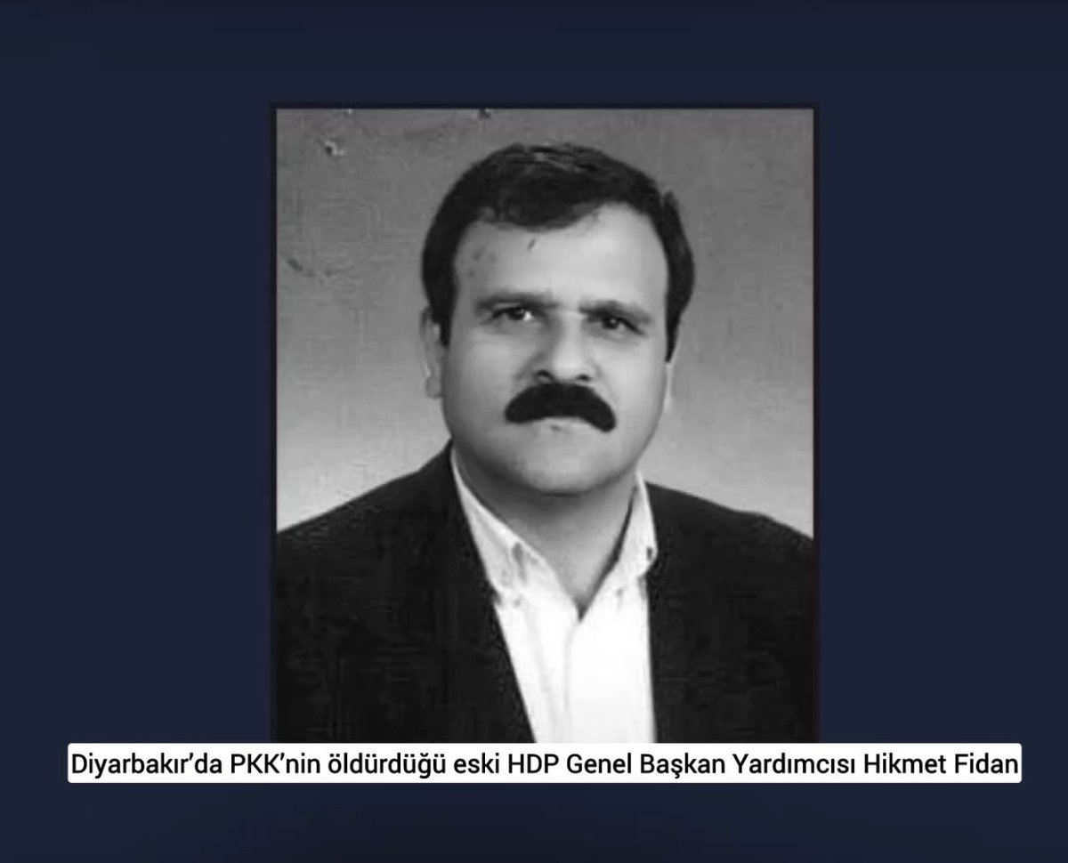 PKKgerceklerii's tweet photo. HADEP Genel Başkan Yardımcısı Hikmet Fidan, Diyarbakır’da kontra yapılar tarafından başına tek kurşun sıkılarak öldürüldü.

Dün, Hikmet Fidan’ın vefat yıldönümüydü. Hikmet Fidan’ı katleden kontra PKK için bir kınama mesajı yayınladınız mı? https://t.co/Z2CpdaFJC7