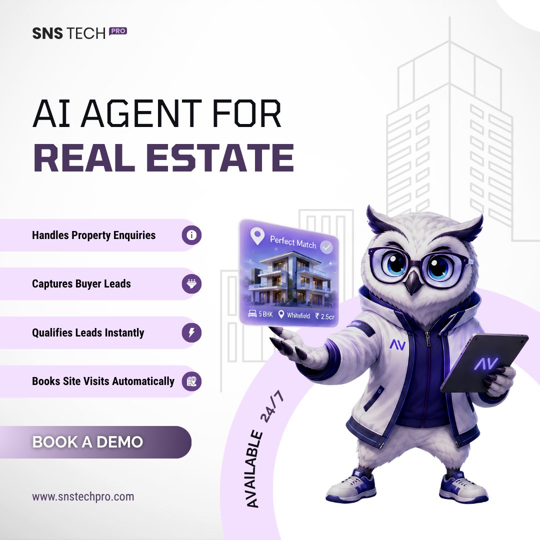 SearchnScore's tweet photo. Never miss a property lead again. π‘
Our #AIAgentforRealEstate handles enquiries, captures qualified buyer leads & books site visits automatically - 24/7.
Book a demo today.
Visit: https://t.co/M5ZfL2fVdF
#AIRealEstate #AIAgents #RealEstateAI #SNSTechPro #PropertyDevelopers https://t.co/jd4uYGjNDD