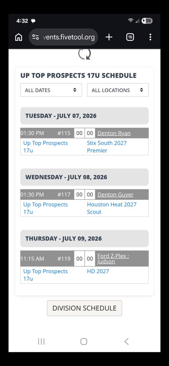 AnnelloThomas's tweet photo. Schedule for ABCA Don Mattingly World Series in Texas. Will be filling in for Up Top Prospects 17u. Thanks to Coach Jaren Brown and Coach Gabby Lebron for the invite https://t.co/pTGQ43QhBw