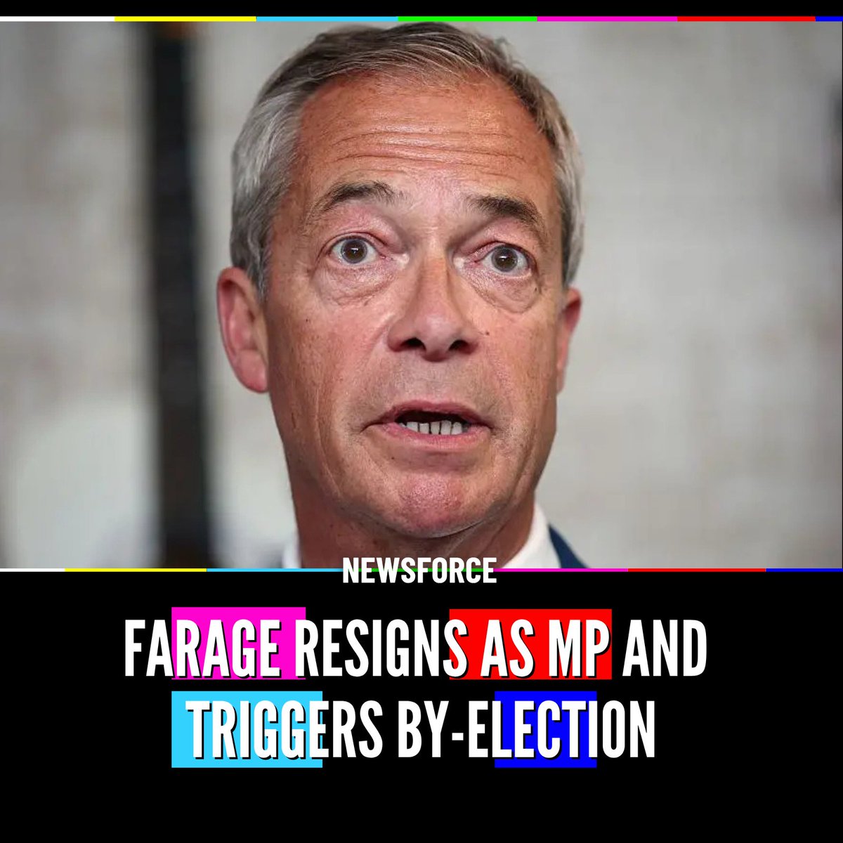 Newsforce's tweet photo. 🇬🇧 BREAKING: NIGEL FARAGE HAS RESIGNED AS MP FOR CLACTON, TRIGGERING A BY-ELECTION THAT HE SAYS HE WILL CONTEST HIMSELF.

The Reform UK leader said voters should be “the judges” of his actions after days of scrutiny over his financial declarations.

Farage insists he has done nothing wrong, says he has not broken any laws or misused public money, and claims the investigations against him are politically motivated.

He also said a disputed £5 million gift will fund his personal security for the rest of his life.