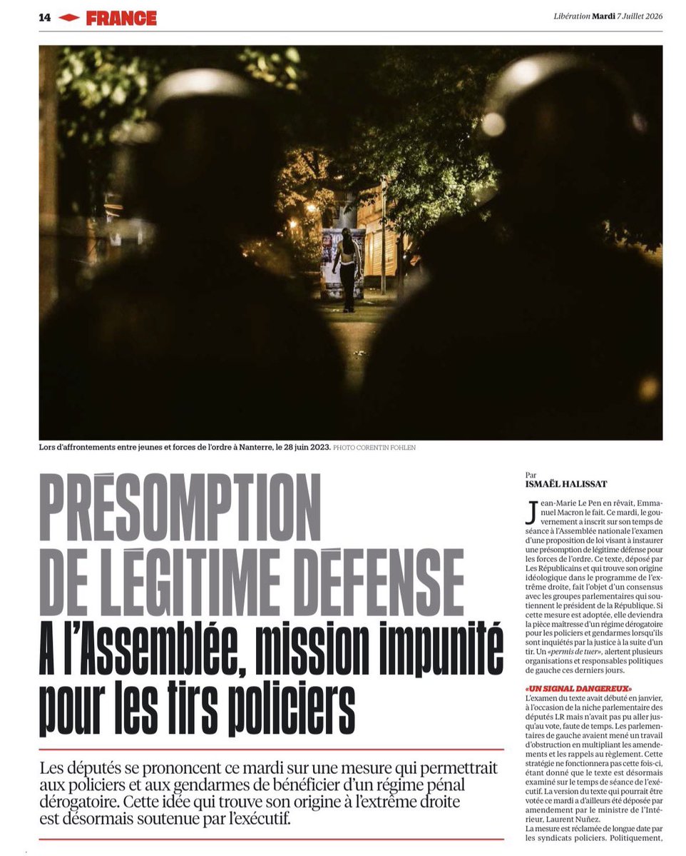 sebastianjroche's tweet photo. Le nom du ministre de l’intérieur, M @NunezLaurent , restera attaché à cette loi immorale qui fragile l’équilibre entre usage de la force mortelle et protection de la vie. Même @GDarmanin n’avait pas osé attaquer l’égalité devant la loi aussi frontalement. https://t.co/hHihKrJjK2