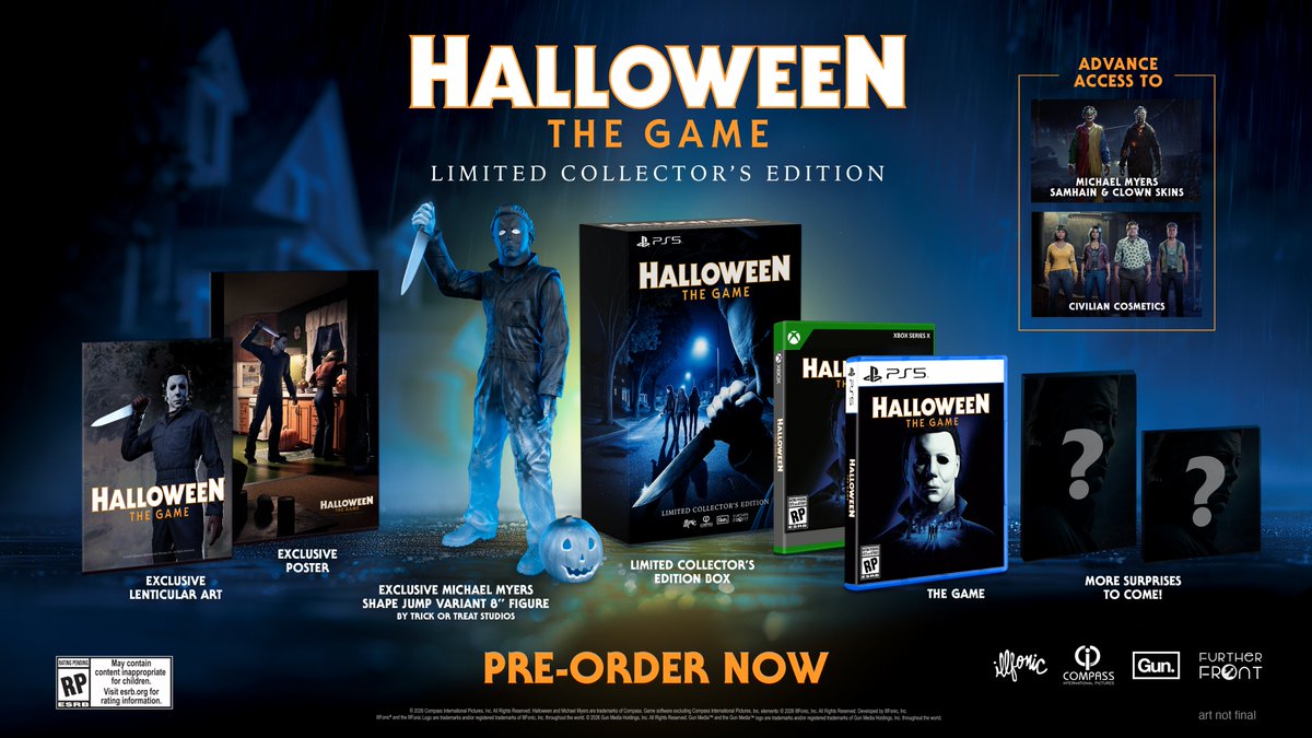 BDisgusting's tweet photo. HALLOWEEN: THE GAME physical editions for PlayStation 5 & Xbox Series X are up for pre-order NOW, releasing October 6.

Limited Collector’s Edition will include a copy of the game, plus an exclusive Trick or Treat Studios Shape Jump variant action figure, exclusive lenticular art, an exclusive poster, advance access to the Michael Myers Samhain and Clown skins, advance access to the two civilian cosmetics from the Standard edition and two additional civilian cosmetics, and more surprises to be revealed at a later date.
