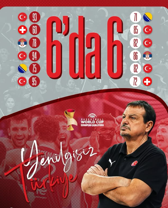 milansosyal's tweet photo. YENİLGİSİZ LİDER! 🇹🇷🏀
A Milli Erkek Basketbol Takımı, FIBA 2027 Dünya Kupası Avrupa Elemeleri 1. Tur C Grubu'ndaki 6. ve son maçında İsviçre'yi 95-72 mağlup etti. 6'da 6!
#millitakım #12DevAdam #FIBA #DünyaKupası https://t.co/kEUZZ5Momu
