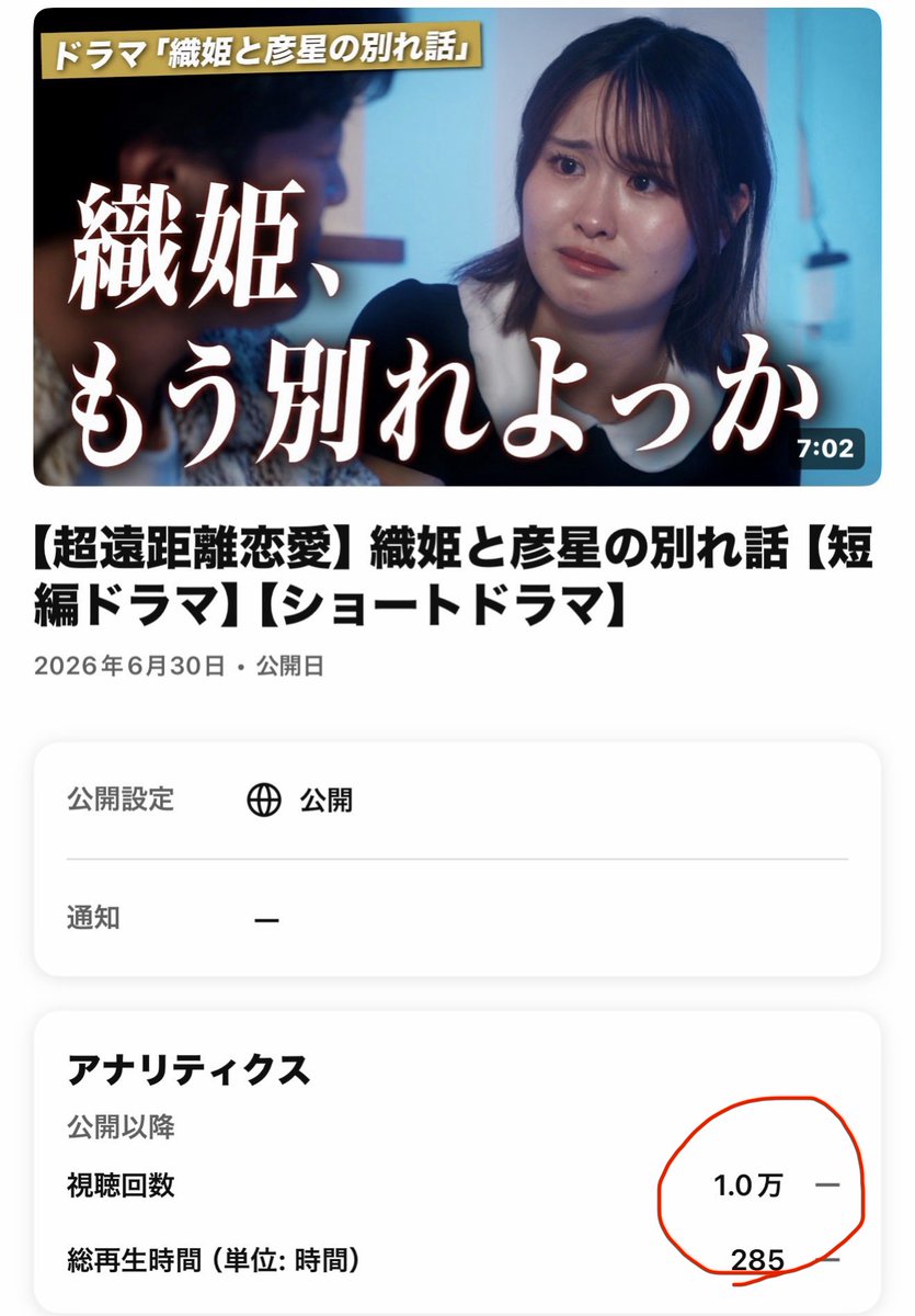 masaizokuzoku's tweet photo. 七夕ブーストのおかげで、
再生数1万回を超えました！！！
もかちゃん（@MocaYamazaki ）と
陽葵（＠ee_gxsss）の芝居大好きすぎるので
七夕の夜のうちにぜひ！！！

https://t.co/ODGLatQ2Zs https://t.co/F7P1i3Z9ny