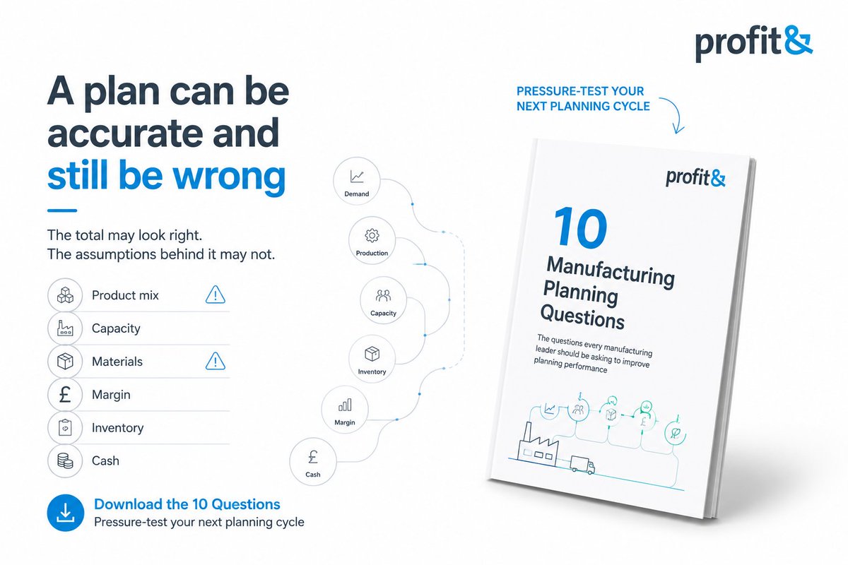 Profitand1's tweet photo. A plan can be numerically right but operationally wrong.

Has the mix changed? Are lead times moving? Is one line overloaded? Will inventory protect service or trap cash?

Test your next cycle: https://t.co/HlLiEGstTu

#Manufacturing #FPandA #ConnectedPlanning https://t.co/C6ei9Na0jh