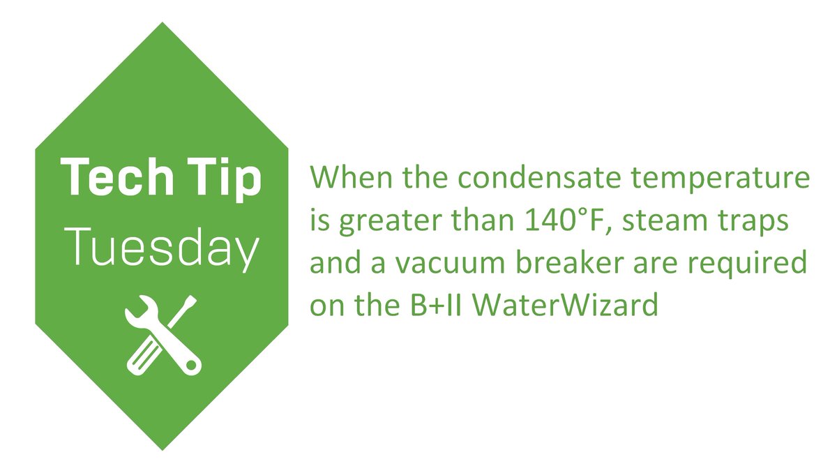 AERCOInt's tweet photo. Steam traps and a vacuum breaker are required on the B+II WaterWizard only when the condensate temperature is above 140°F. Learn more: https://t.co/x7sMPoTq8V #AERCO #TechTipTuesday #SteamTraps https://t.co/hy52gH54qg