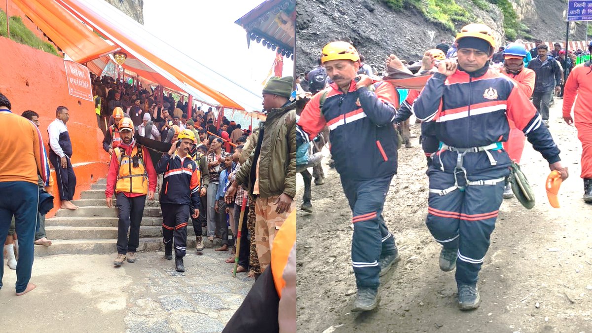 13Bnndrf's tweet photo. #shriamarnathjiyatra2026
The NDRF Special Mountain Rescue Teams deployed along the Yatra routes and at the Base Camps are providing prompt humanitarian assistance to pilgrims and riding horses, ensuring emergency response services across the challenging Yatra terrain.
@NDRFHQ 
@ndmaindia 
@official_dgar