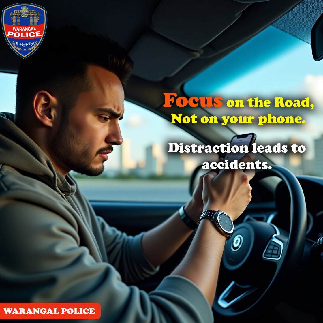 warangalpolice's tweet photo. Distraction leads to accidents. https://t.co/XHQ3E6LMRB