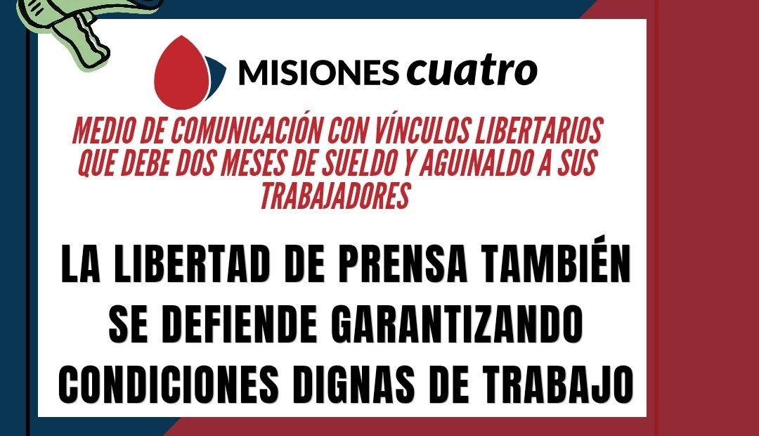 MisionesOpina's tweet photo. ATE Misiones repudió la falta de pago de salarios a trabajadores de MISIONES Cuatro
#Crisiseconómica #salariosadeudados #periodismoprecarizado #condicionesdignas #Argentina #Misiones
https://t.co/P1JCZ87z6u https://t.co/7KFPt5Pml9