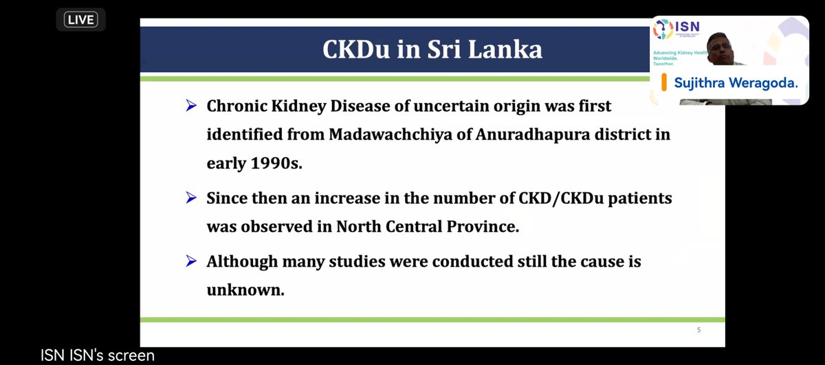 Ironken6's tweet photo. ISN Webinar: Interventions for CKDu in Endemic Regions - Progress and Outcomes
@ISNkidneycare 
@ISNeducation 

An interesting discussion on CKDu, starting with its incidence in Sri Lanka.

#ThisisISN
#ISNWebinar https://t.co/sswwGGfzln