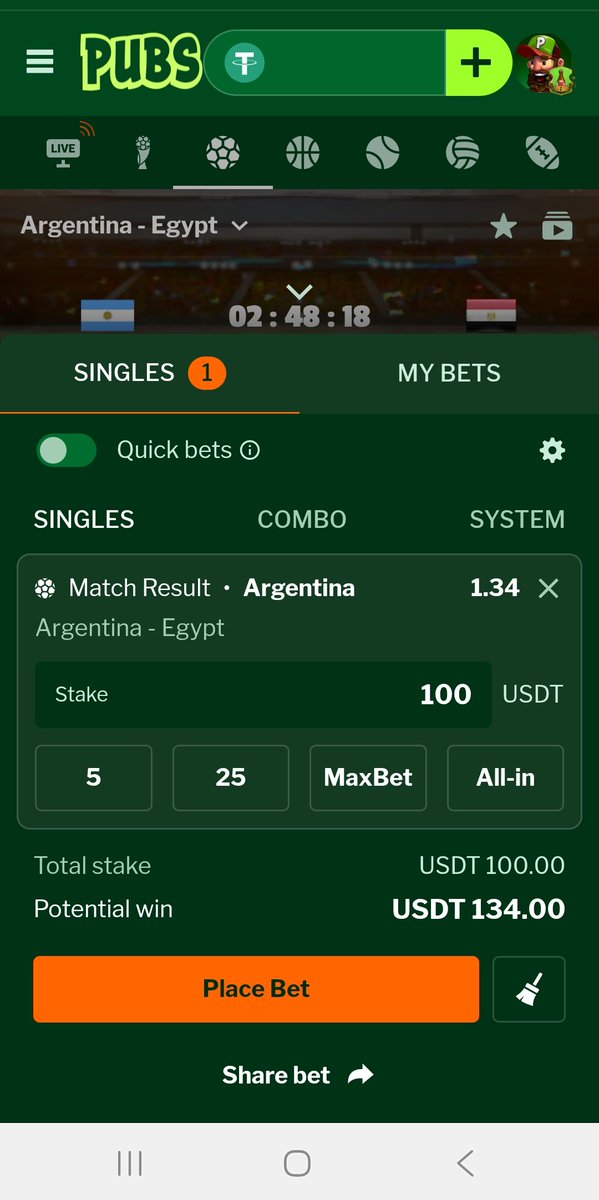 DeFiOracle_'s tweet photo. Not overthinking this Argentina match today 🇦🇷

Going heavier than usual on them straight on @pubscasino

1.34 against Egypt might not be exciting odds but sometimes you just size up on the obvious play

The draw at 4.70 crossed my mind for a second. Then I remembered it's Argentina and decided to keep it simple

Bigger stake, lower risk. That's the move today 💎