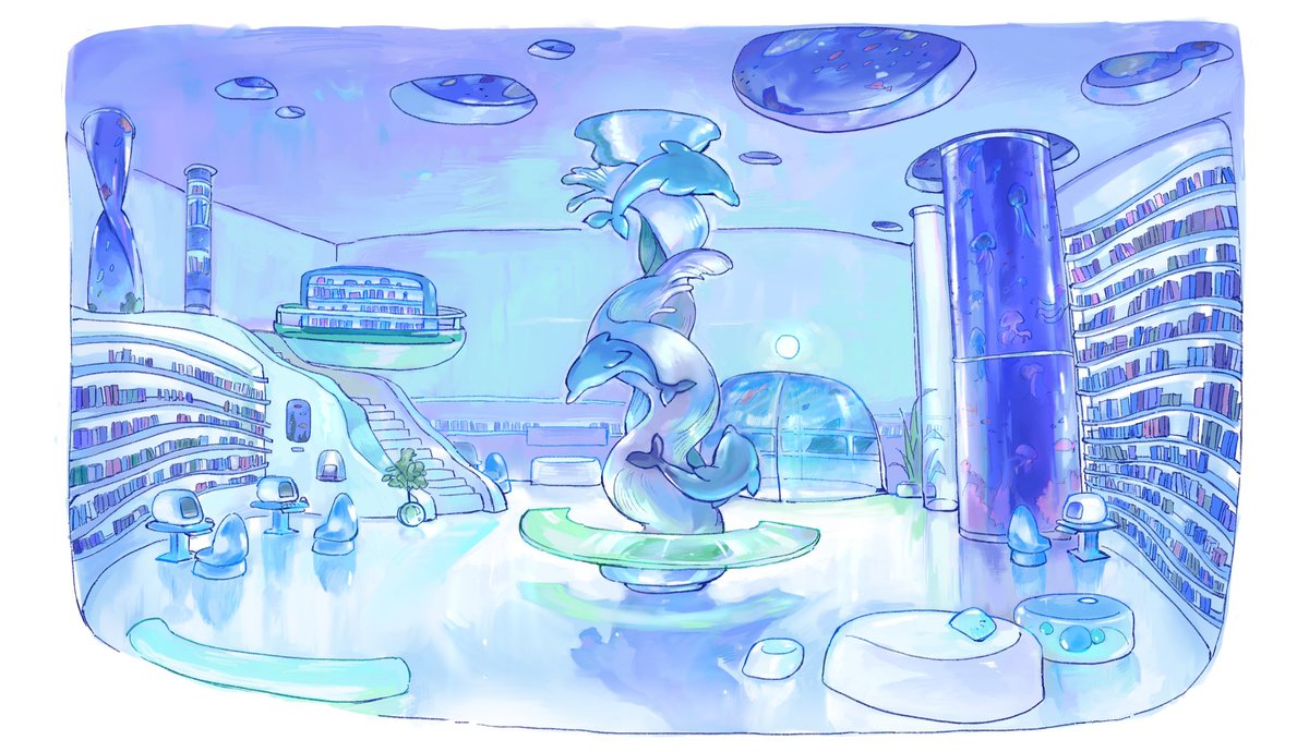 kaori2223's tweet photo. 〔AERO EDEN〕 
frutiger aero inspired🐬
ゲームコンセプトアート的な...

#OC #イラスト #オリキャラ 
#conceptart #gamedesign 
#illustration #doodle https://t.co/RRG7aXNPwG