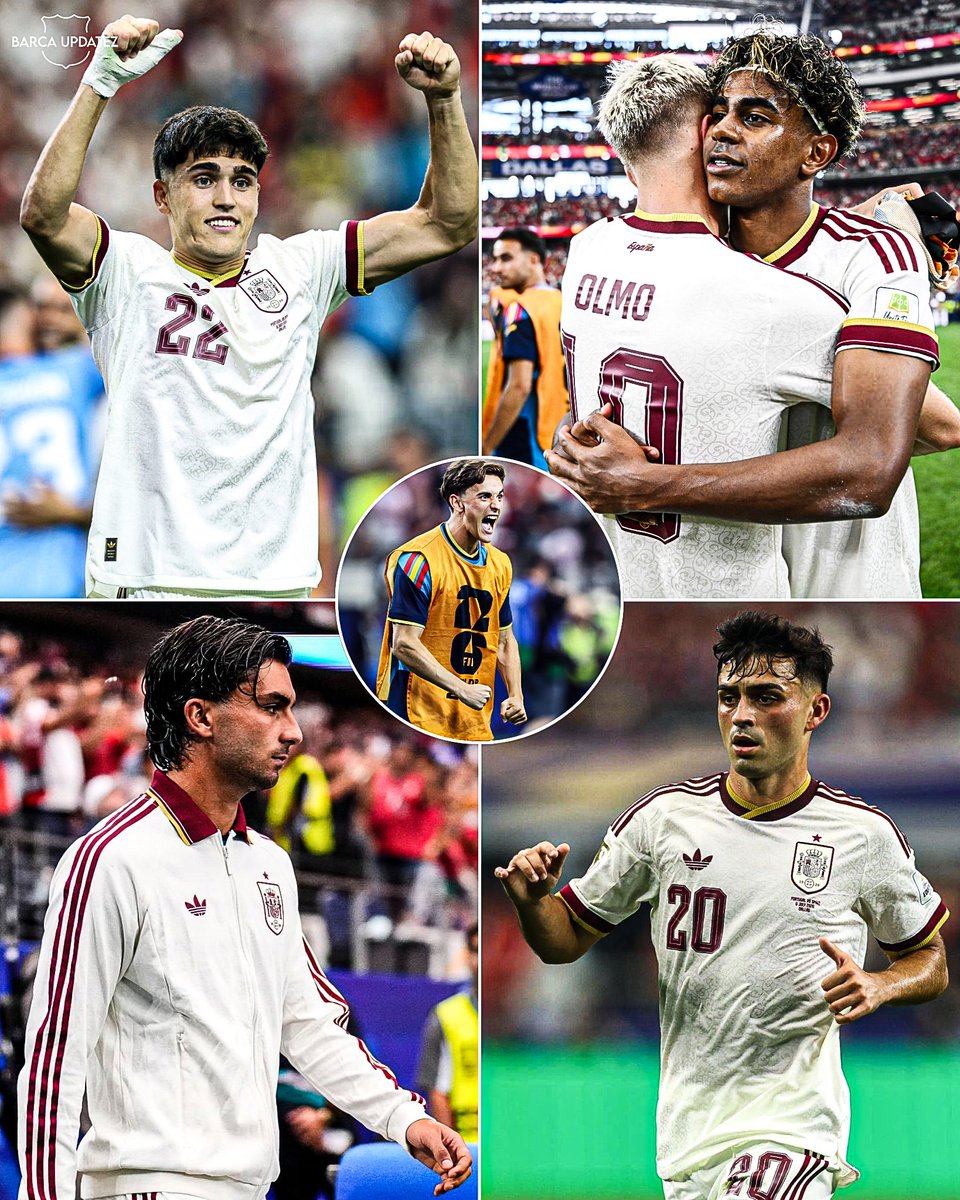 barca_updatez's tweet photo. 🇪🇸 Lamine Yamal, Pedri, Ferrán Torres, Dani Olmo, Gavi, Pablo Cubarsí, Eric García, Joan García and Spain are through to the World Cup quarterfinals.

Mikel Merino's late winner sent the European champions into the last eight. 👏

They will face Belgium in the QF's. https://t.co/rQVYbqrpHD