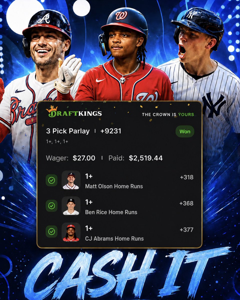 CappCollective's tweet photo. I’ve (@WeHitThose__) cashed 4 parlays in 3 days in VIP:

$47 —> $10,000 ✅✅✅✅

$27 —> $2,500 ✅✅✅✅

$30 —> $2,500 ✅✅✅✅

$25 —> $1,800 ✅✅✅✅

Less than 20 spots left to join for only $12.99 with code ‘Lock’ at checkout!

https://t.co/7NQnlHPbse https://t.co/mLMDM9jprt
