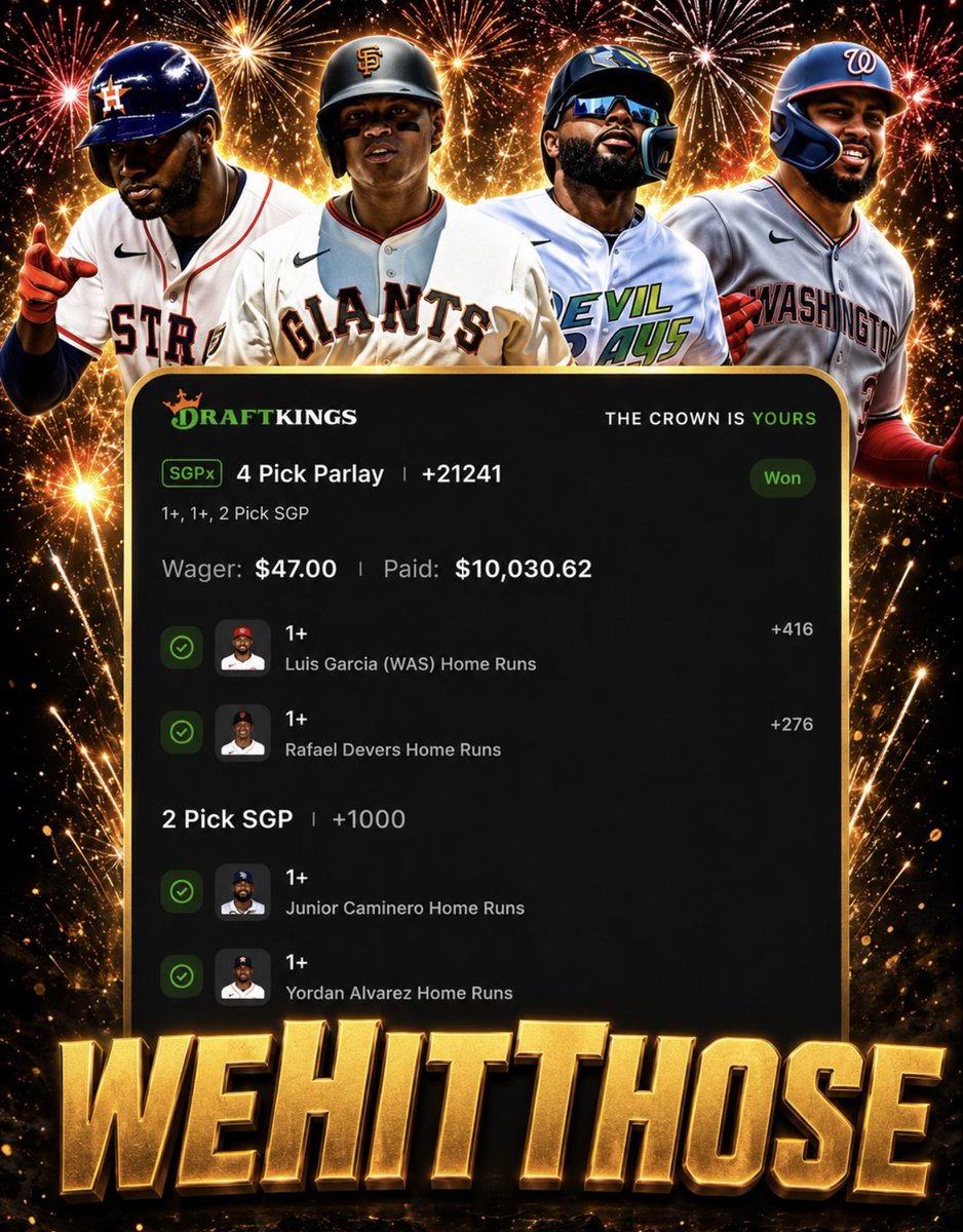 CappCollective's tweet photo. I’ve (@WeHitThose__) cashed 4 parlays in 3 days in VIP:

$47 —> $10,000 ✅✅✅✅

$27 —> $2,500 ✅✅✅✅

$30 —> $2,500 ✅✅✅✅

$25 —> $1,800 ✅✅✅✅

Less than 20 spots left to join for only $12.99 with code ‘Lock’ at checkout!

https://t.co/7NQnlHPbse https://t.co/mLMDM9jprt