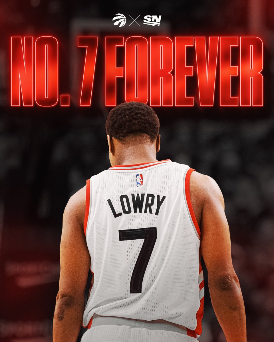 Sportsnet's tweet photo. IMMORTALIZED 7⃣

The Raptors will retire Kyle Lowry's No. 7 jersey this upcoming season, Bobby Webster announced 👏 https://t.co/kUTiDMfqBa