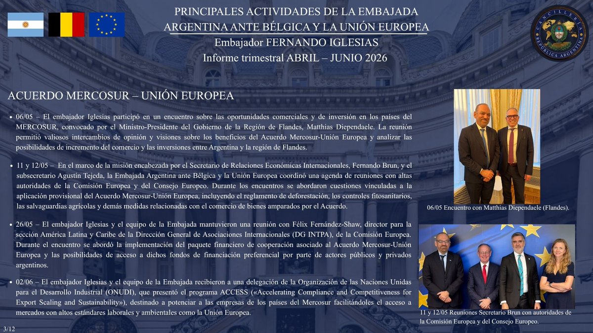 argenbelgica's tweet photo. Informe de Actividades | Abril – Junio 2026
Embajador Fernando A. Iglesias @FerIglesias 
Embajada Argentina ante Bélgica y la Unión Europea https://t.co/XZ0Yuktfd5
