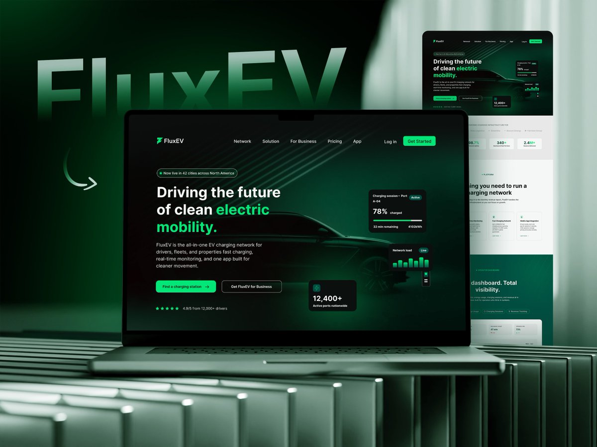 nazmulhossan26's tweet photo. FluxEV - a premium EV charging platform UI built around real-time insights, clean energy, and future-ready mobility ⚡
#UIDesign #UXDesign #EVCharging #ElectricVehicle #WebDesign #CleanEnergy #SaaSDesign #DashboardUI https://t.co/hCfuSWoByc