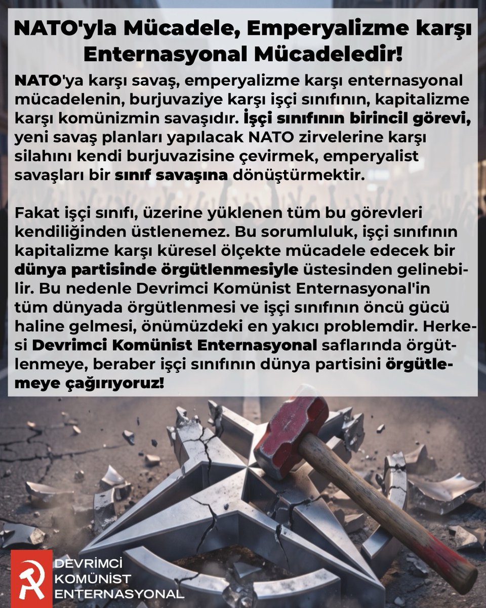 DKEnternasyonal's tweet photo. NATO'yla Mücadele, Emperyalizme karşı Enternasyonal Mücadeledir!

NATO Zirvesine dair Devrimci Komünist Enternasyonal olarak açıklamamızın devamına aşağıdaki linkten ulaşabilirsiniz.

https://t.co/AsLhFzphgQ https://t.co/D21rdQOHlq