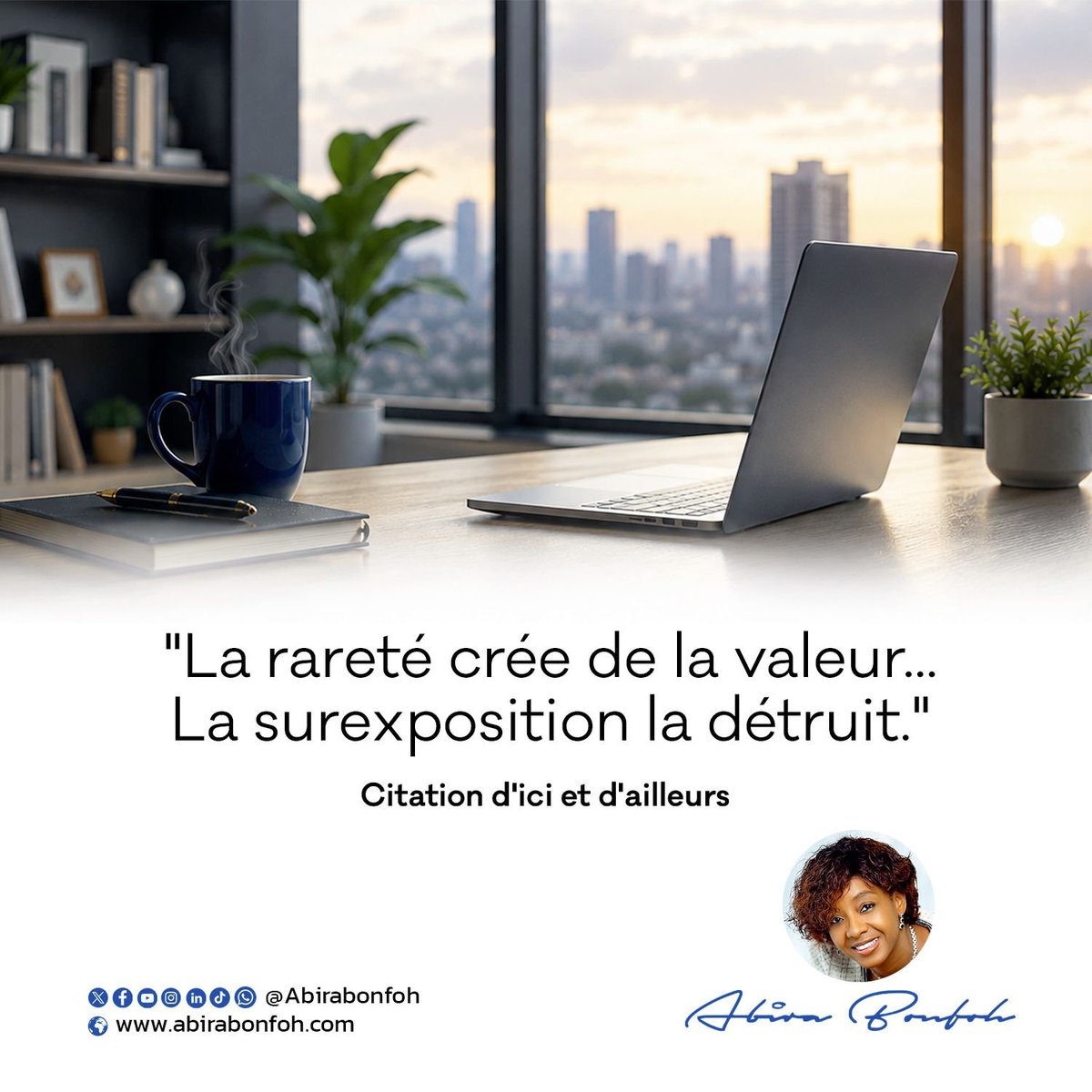 AbiraBonfoh's tweet photo. 1/..
La #rareté crée de la #valeur et la #surexposition la détruit. De même un excès de #proximité finit par éroder le #respect.
Être présent est une qualité mais vouloir être présent partout ne l'est pas forcément. À une époque où tout encourage à être vu, à être invité, à être https://t.co/71FxtXys6d