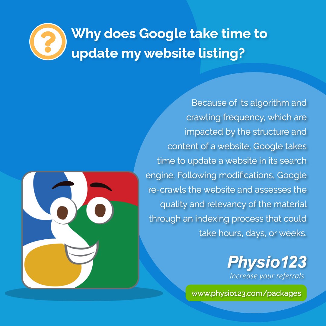 physio123hq's tweet photo. Frequently Asked Questions - Why Google takes time to update a website ranking
#webdesign #webdev #websitedevelopment #digitalmarketing #physio123 #health #bespokewebsite #customcoded #clinic #physiotherapy #chiropody #orthotics #podiatry #massage #pilates https://t.co/HWJyaus0Ij