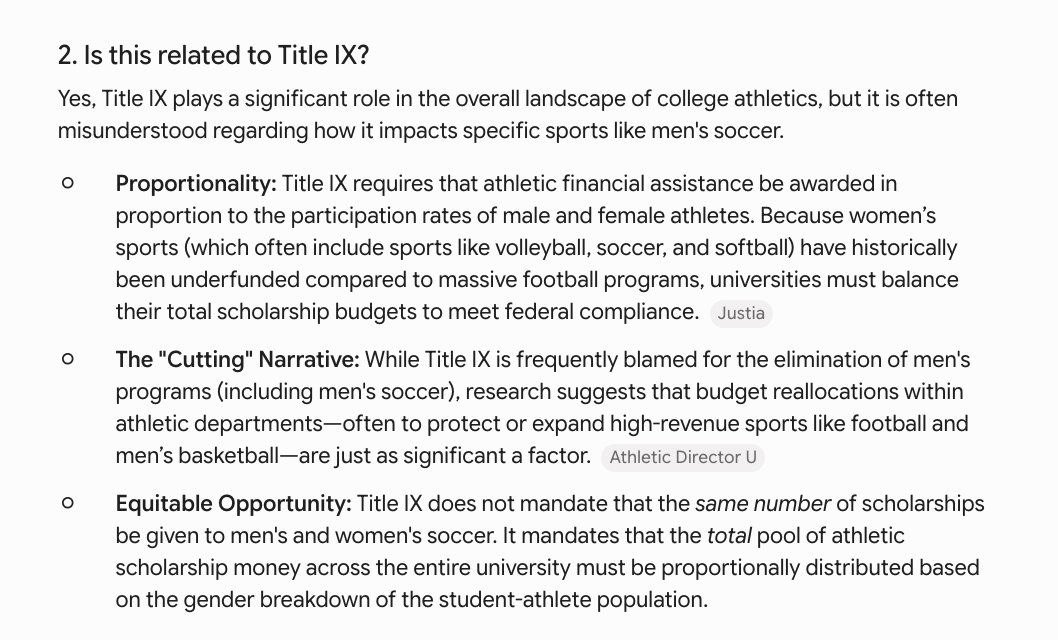 atxguy1839's tweet photo. @ldock93 Because there is not women's (american) football, scholarship pool gets taken away from mens soccer. https://t.co/Bk6f7qUre2