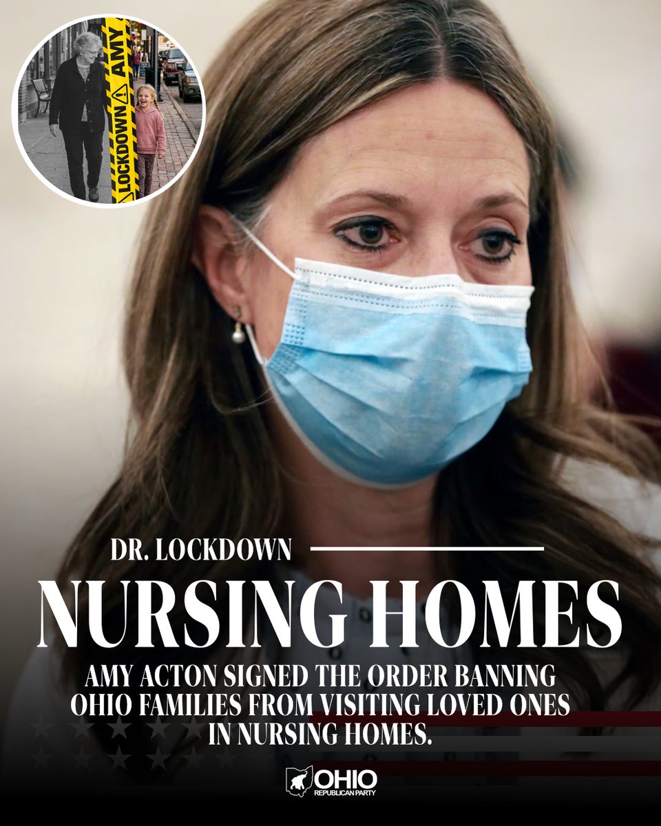 ohiogop's tweet photo. Mothers could not see their children. Spouses could not hold each other’s hands. Grandparents died alone. While Acton’s visitor ban was in effect, over 70% of Ohio’s COVID-19 deaths occurred inside nursing homes — and under her leadership, Ohio recorded the highest elderly death rate in the entire Midwest. https://t.co/h3DUPxHLcF