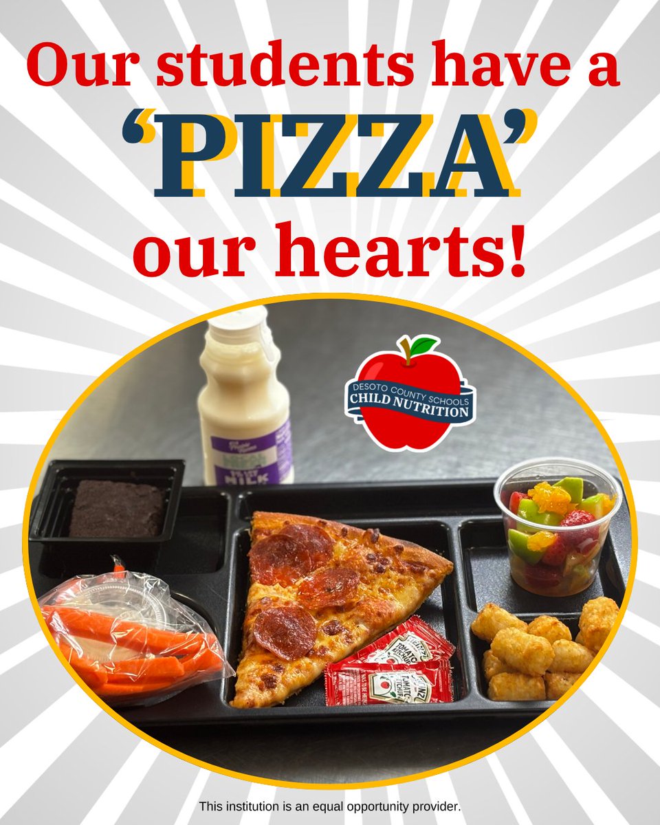 teamDCSmeals's tweet photo. 🍕 Our students have a ‘pizza’ our heart! ❤️ Nothing makes us happier than serving meals that keep students fueled, smiling, and ready to take on the day. We hope all of our students are having a wonderful summer! ☀️
@DCSeNews #TeamDCS #DeSotoMS #DeSotoMississippi #DeSoto https://t.co/TjAmXG4a9R