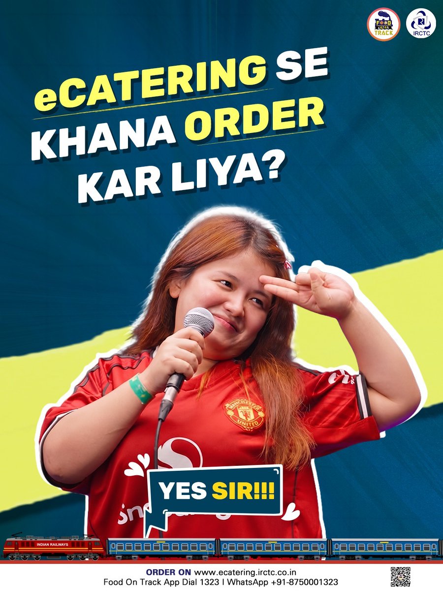 eCateringIRCTC's tweet photo. "IRCTC eCatering se khana order kiya?"
✅ "Yes sir!!!"

Don't wait till hunger strikes.
Order your favourite meal with IRCTC eCatering and get it delivered right to your coach.
🌐https://t.co/pK5o8z3tss
📲 Install #FoodOnTrack app
📞 Call 1323
📱 WhatsApp +91-8750001323 https://t.co/lO1M4sE7TF