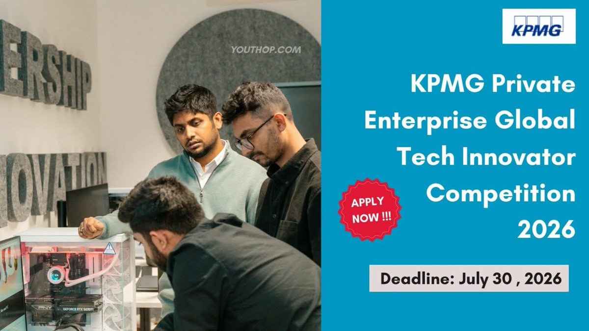 YOpportunities's tweet photo. Ready to scale? 🚀 Pitch at the KPMG Global Tech Innovator finals this Nov!
Apply by July 30: https://t.co/wiAND1gQ7U https://t.co/XC4g5SKPeF