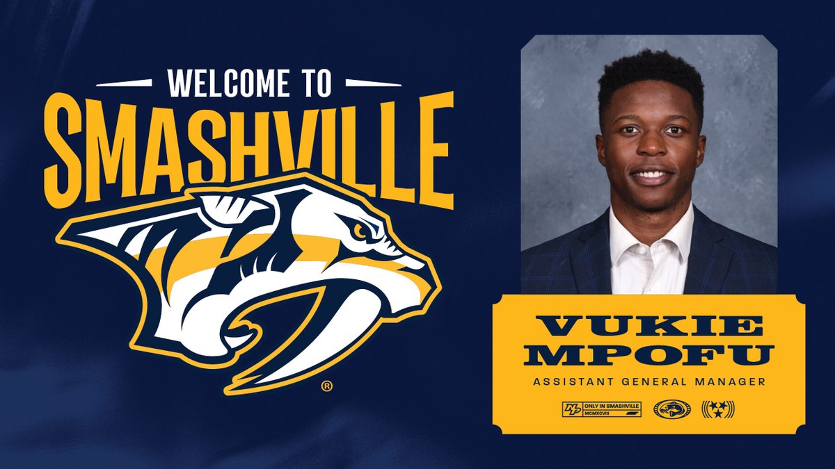 brooksbratten's tweet photo. The #Preds have hired Vukie Mpofu as Assistant General Manager. 

The 30-year-old Mpofu will work alongside Predators President of Hockey Ops/GM Chris MacFarland in all facets of the hockey operations department, including player acquisition strategy; professional and amateur scouting; contract negotiations; salary cap and CBA compliance; roster and personnel decisions; and several other key areas of responsibility --> https://t.co/yOcQBg1j02