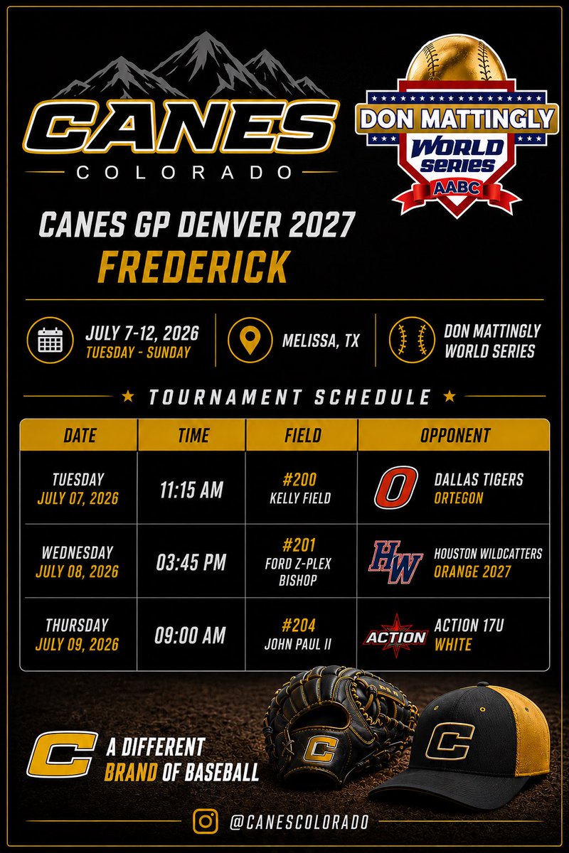 NikoDedic06's tweet photo. Playing at the Don Mattingly World Series this week here is my schedule below. I’m excited for the week! @CanesGP https://t.co/zuXNCTH5TZ