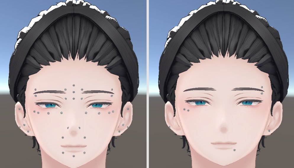 LirisVa's tweet photo. 顔用のシンプルピアス作ってる！
ちゃんと表情に追従するように、ブレンドシェイプもひとつひとつ設定した！
あと、ひとつひとつシェイプキーで消せるから、他の人と完全一致になりにくくてオリジナリティ出せるかも？
次は、狛乃やる！その次は、彼方かな！ https://t.co/1jwlPxxcYP