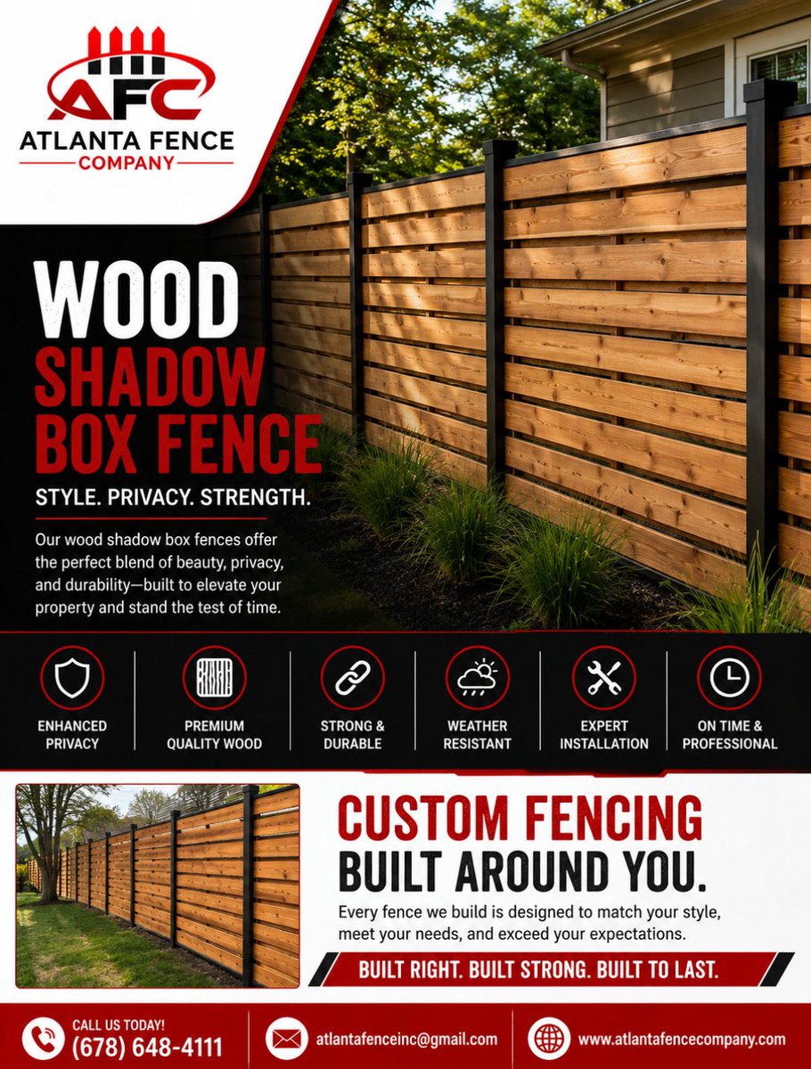 atlantafenceinc's tweet photo. Transform your outdoor space with a beautiful and durable Wood Shadow Box Fence from Atlanta Fence Company.
#AtlantaFenceCompany #WoodFence #ShadowBoxFence #PrivacyFence #FenceInstallation #WoodFencing #CustomFence #BackyardDesign #OutdoorLiving #ResidentialFence #PropertyUpgrad https://t.co/lSiDb9ybuH