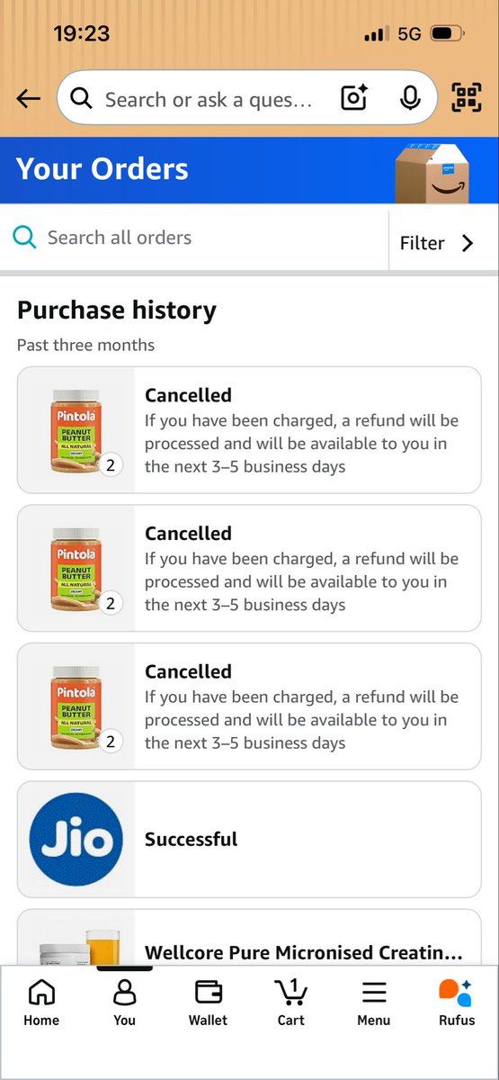 AgrawalAryan05's tweet photo. My orders are getting cancelled again and again. My amazon shopping voucher money is stuck. If you can’t fulfill the order then please refund my shopping voucher to my bank account or help me to place an order. @amazonIN https://t.co/7MrRkMHRk4