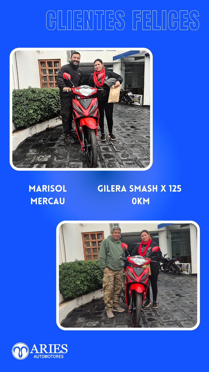 ariesautomoto's tweet photo. Nos pone muy felices compartir esta doble entrega junto a Marisol y Pablo, quienes confiaron en Aries Automotores para llevarse sus motos 0KM.

Agradecemos enormemente la confianza depositada en nuestro equipo.

¡Que disfruten muchísimo sus nuevas motos! 👏🏻 https://t.co/VmrqGEhwBc