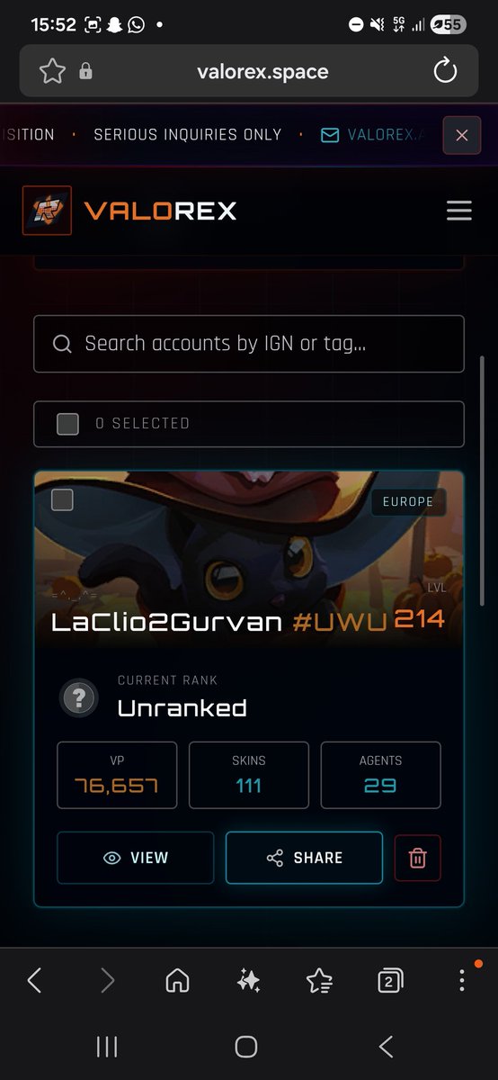 IMe04007610's tweet photo. salut les bro, je vend mon compte valorant ? jy joue plus ( classé gold 3 derniere fois que jy ai joué ), 111 skins, tous les agents et 76k VP, je fais un prix aux intéressés si vous voulez et en + j'offre un autre compte avec 2-3 skins genre gaia (hésitez pas à negocier) https://t.co/fJr38WfnGE