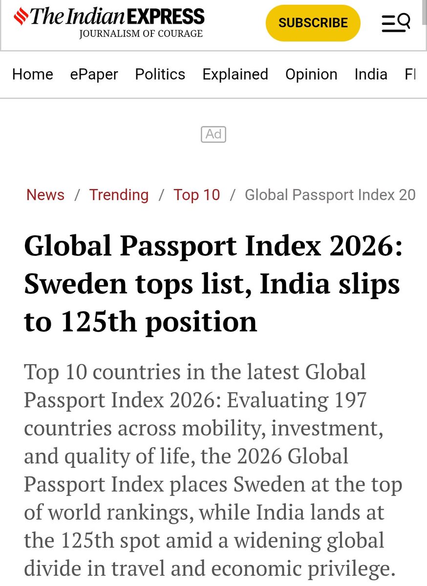 zoo_bear's tweet photo. OMG! Global Passport Index 2026: India slips to 125th position. 
1 plus 2 plus 5 is equal to 8. 😭😭 https://t.co/l8isYOscOr