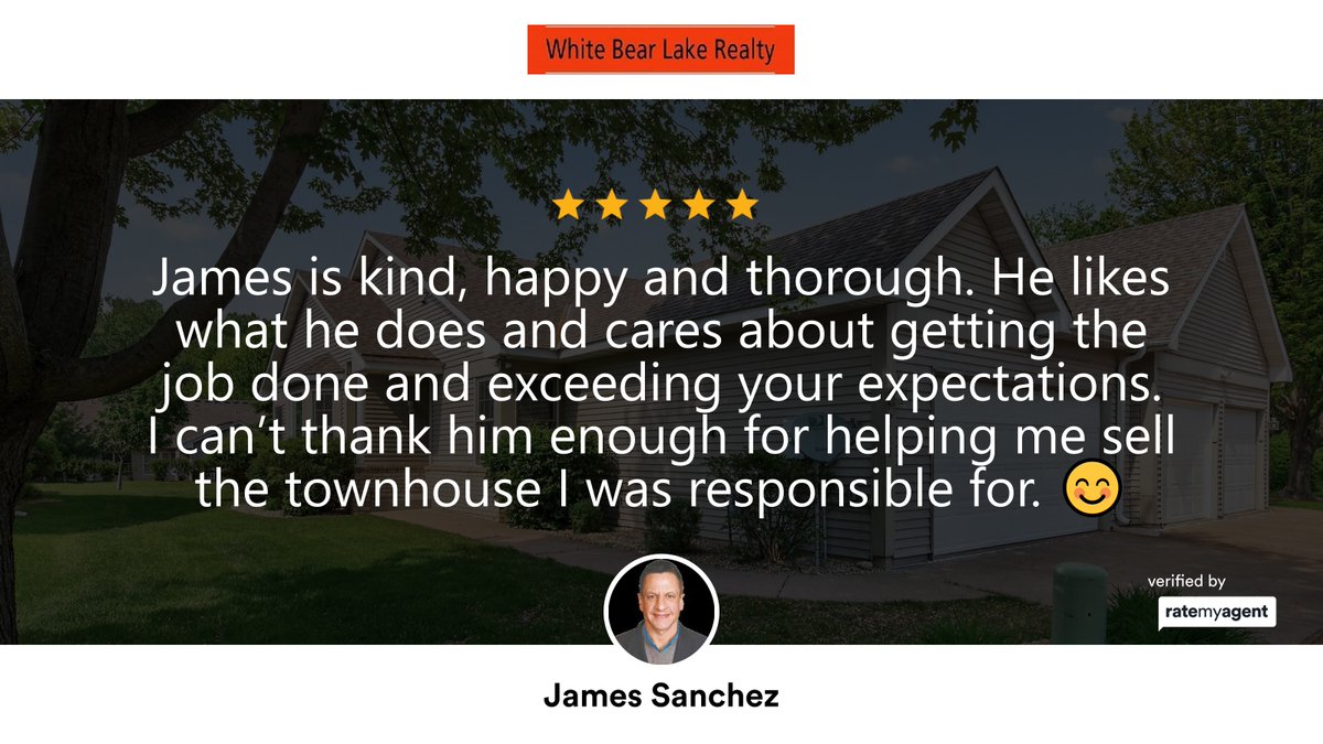 JamessanchezRE's tweet photo. My latest RateMyAgent review in Maplewood.

https://t.co/s5UWf5snc1

...
#ratemyagent #realestate #White_Bear_Lake_Realty https://t.co/EGZleeaQY7