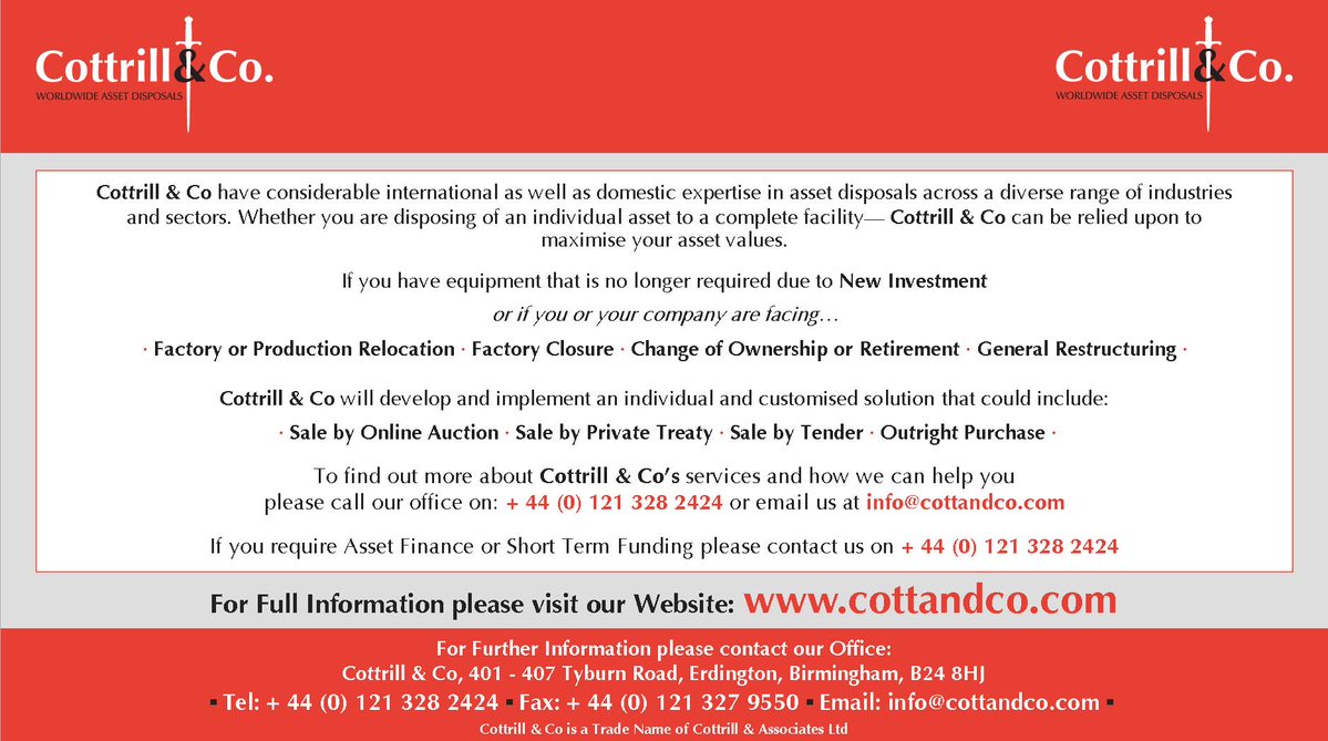 Cottrill_and_Co's tweet photo. Surplus Equipment Required #ukmfg #cnc #engineeringuk #usedmachines #construction #glass #injection #moulding #knitting #textile #woodworking #joinery #printing Visit our website - https://t.co/S2bMr4HJo1 https://t.co/dO85oQ5M8L
