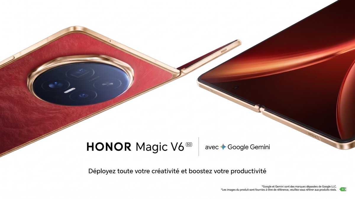 Honor_FR's tweet photo. Le smartphone pensé pour la productivité ! 💪

Le HONOR Magic V6 et Google Gemini vont devenir votre meilleur allié au quotidien. 
Déployez votre téléphone et pensez plus grand. 😌

Disponible dès maintenant sur https://t.co/SdQskdgETL, à partir de 1 699,90€ au lieu de 2299.90€ pendant l'offre de lancement.
#HONORMagicV6