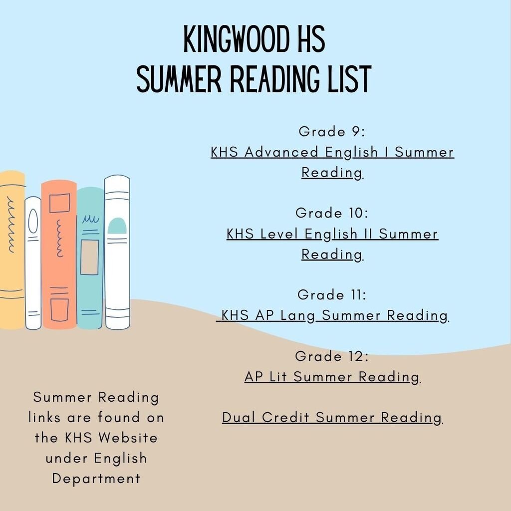 HumbleISD_KHS's tweet photo. Find the links to the summer reading on the KHS website, Departments, English. https://t.co/8Gk8Nz9GKr