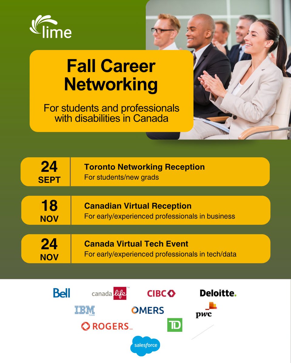 limeconnect's tweet photo. Your next career connection could be one reception away! The employers you want to work for are already in the room and they're there for you.

Applications are open for the Lime Network's Fall Career Networking Receptions across Canada. Visit https://t.co/FI6YRpIflh to apply. https://t.co/qi9naBBq47