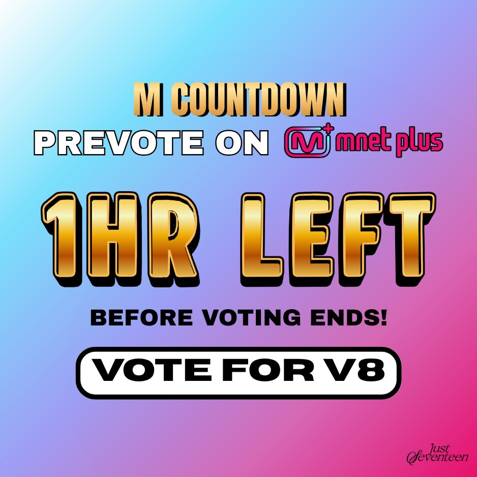 just_svtph's tweet photo. 🚨[VOTING REMINDER] 𝟏 𝐇𝐎𝐔𝐑 𝐋𝐄𝐅𝐓 𝐁𝐄𝐅𝐎𝐑𝐄 𝐕𝐎𝐓𝐈𝐍𝐆 𝐂𝐋𝐎𝐒𝐄𝐒! M Countdown Pre-Vote: #V8 — ‘singasong’ 

🗓️ Voting ends tonight at 11:59 PM KST
🎯 Goal: Rank #1  (3.5% Gap) 
📌 Vote up to 5 times per account/day
🔗 https://t.co/8SpFwHa5tf

#THE8 #디에잇 
#VERNON #버논
#SEVENTEEN #세븐틴