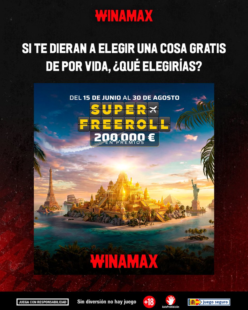Winamax_Espana's tweet photo. 🎟️ ¡El Super Freeroll continúa en Winamax!

🤔 Si pudieras tener una cosa gratis de por vida, ¿qué elegirías?

🎁 ¡Sorteamos 2 tickets de 10 € entre los que respondan!

👀 Respuesta + Nick Winamax + RT + sigue a @Winamax_Espana https://t.co/nYvQUoq4sD