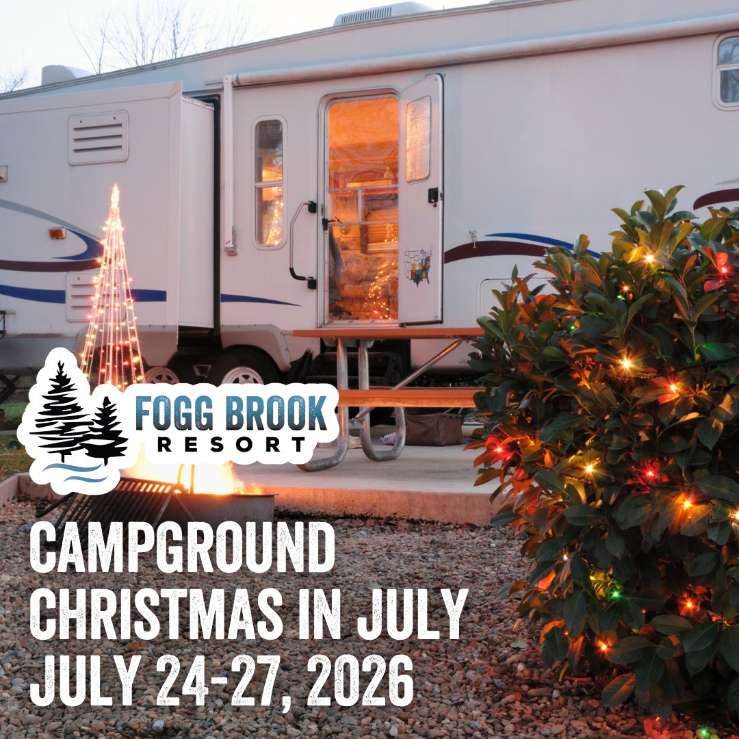 FoggBrookResort's tweet photo. 🎄🏕️ Christmas in July is Almost Here!

Who's ready to trade snowflakes for sunshine? ☀️🎅

Join us July 24–27 for one of our favorite campground theme weekends filled with decorations, activities, and holiday fun.

Have you booked your campsite yet? https://t.co/RvBxe8ghtf