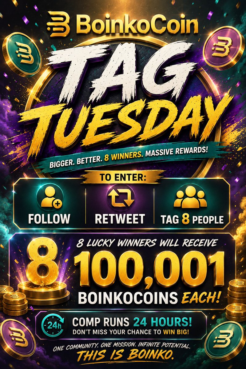 BoinkoCoin's tweet photo. 🚀 HUGE for the HODL CREW! 🔥

8 winners are about to bag 100,001 BoinkoCoins each in the next 24 hours!

To enter:
✅ FOLLOW @BoinkoCoin
✅ RT this post
✅ TAG 8 friends below

We dropped this early so nobody misses out 👀

🏆  GL to all 🏆 https://t.co/ktkvbASwss