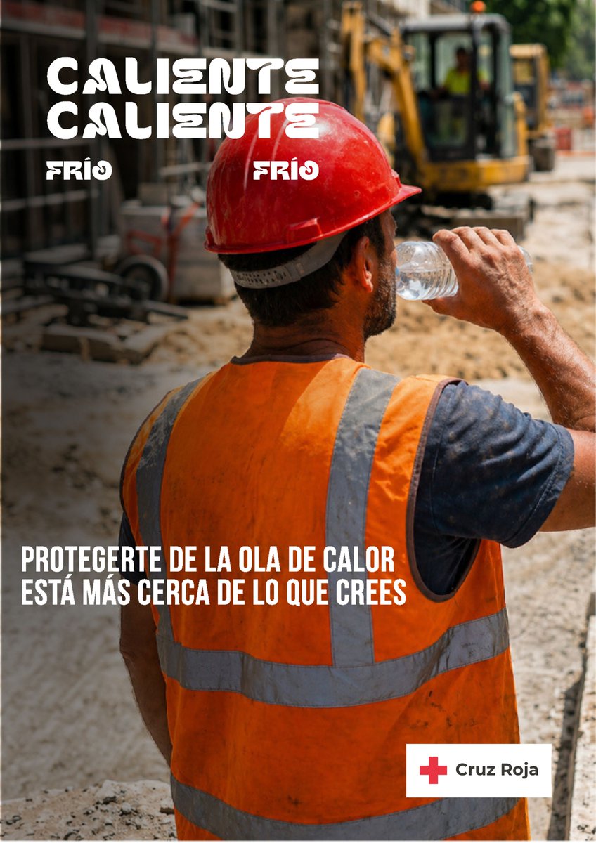 CruzRojaEsp's tweet photo. La actividad laboral continúa durante los periodos de calor y durante una ola de calor, puede convertirse en una actividad de riesgo. 

Utilizar ropa ligera y adecuada, mantener una hidratación constante y protegerse frente a la exposición al sol son algunas medidas que ayudan a reducir los riesgos asociados a las altas temperaturas.

Para más información sobre cómo protegerte del calor: https://t.co/iqC9unh8BB