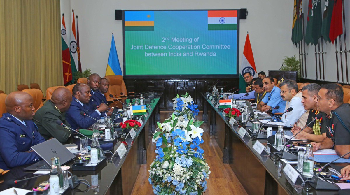 SpokespersonMoD's tweet photo. The 2nd India–Rwanda Joint Defence Cooperation Committee (JDCC) meeting was held in New Delhi on 6-7 July 2026. Joint Secretary (International Cooperation) Shri Amitabh Prasad and
Brig Gen Louis Kanobayire of Rwanda co-chaired the meeting. Both sides agreed to deepen defence cooperation in military training, joint exercises, medical collaboration and defence industry, further strengthening the #IndiaRwanda #defencepartnership.

@IndiaKigali
@MEAIndia